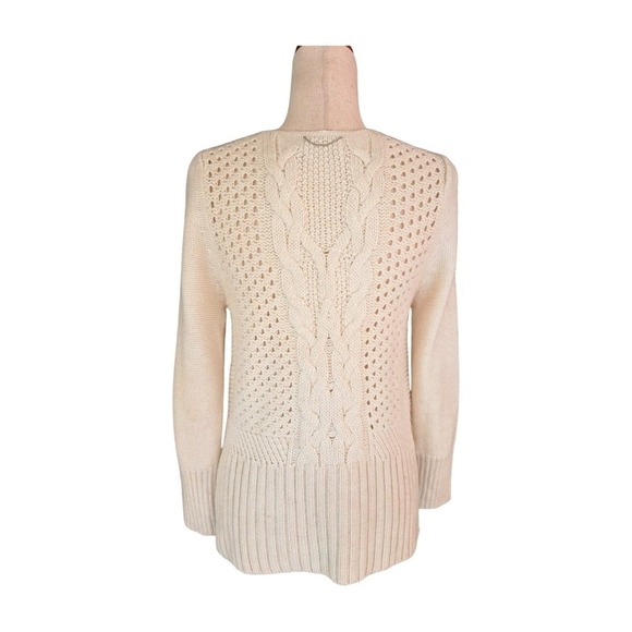 The Kooples Sport‎ Ivory Alpaca Wool Blend Cable Knit V-Neck Sweater Size Small - Picture 6 of 10